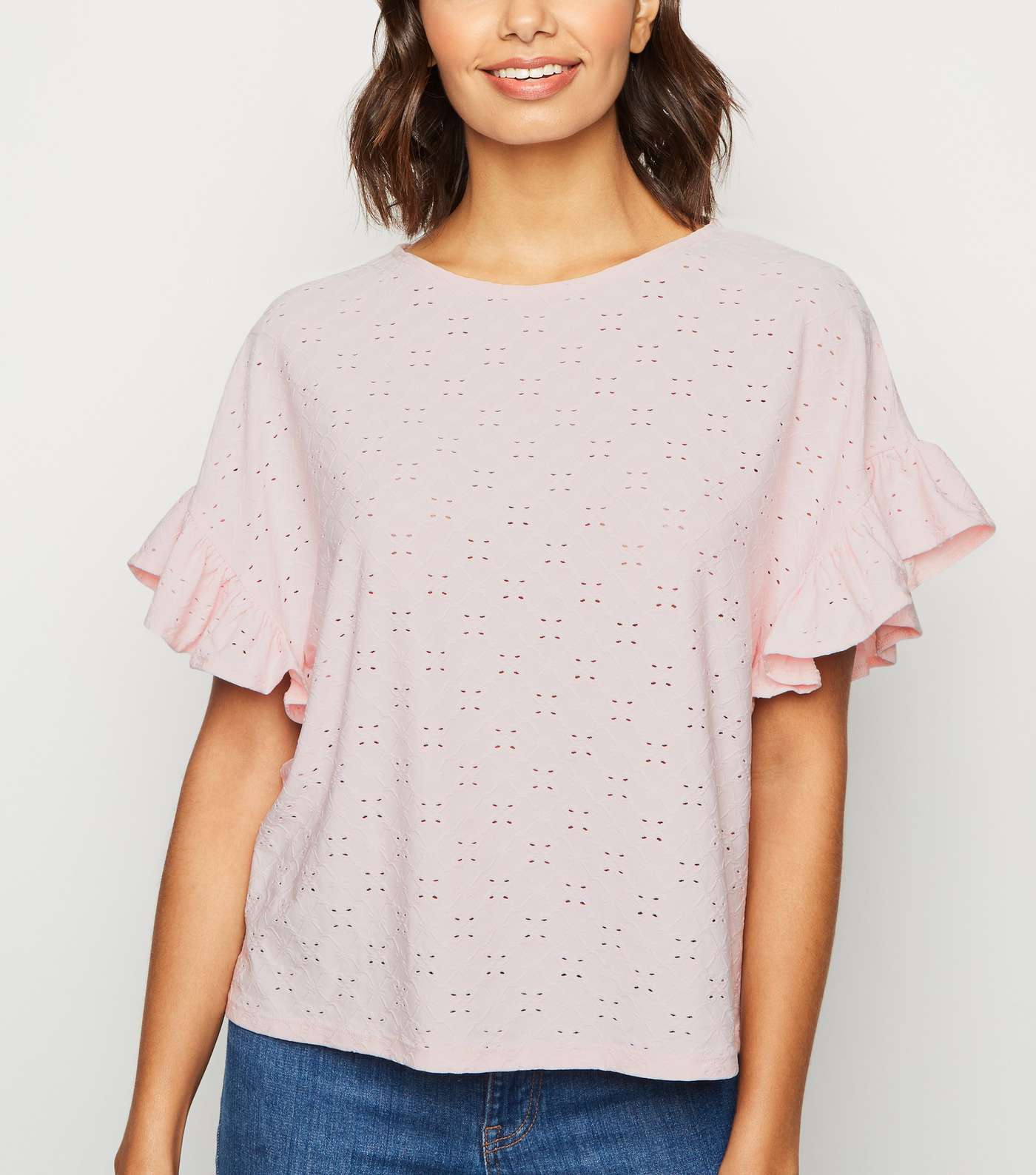 Pink Broderie Oversized Frill Sleeve Top