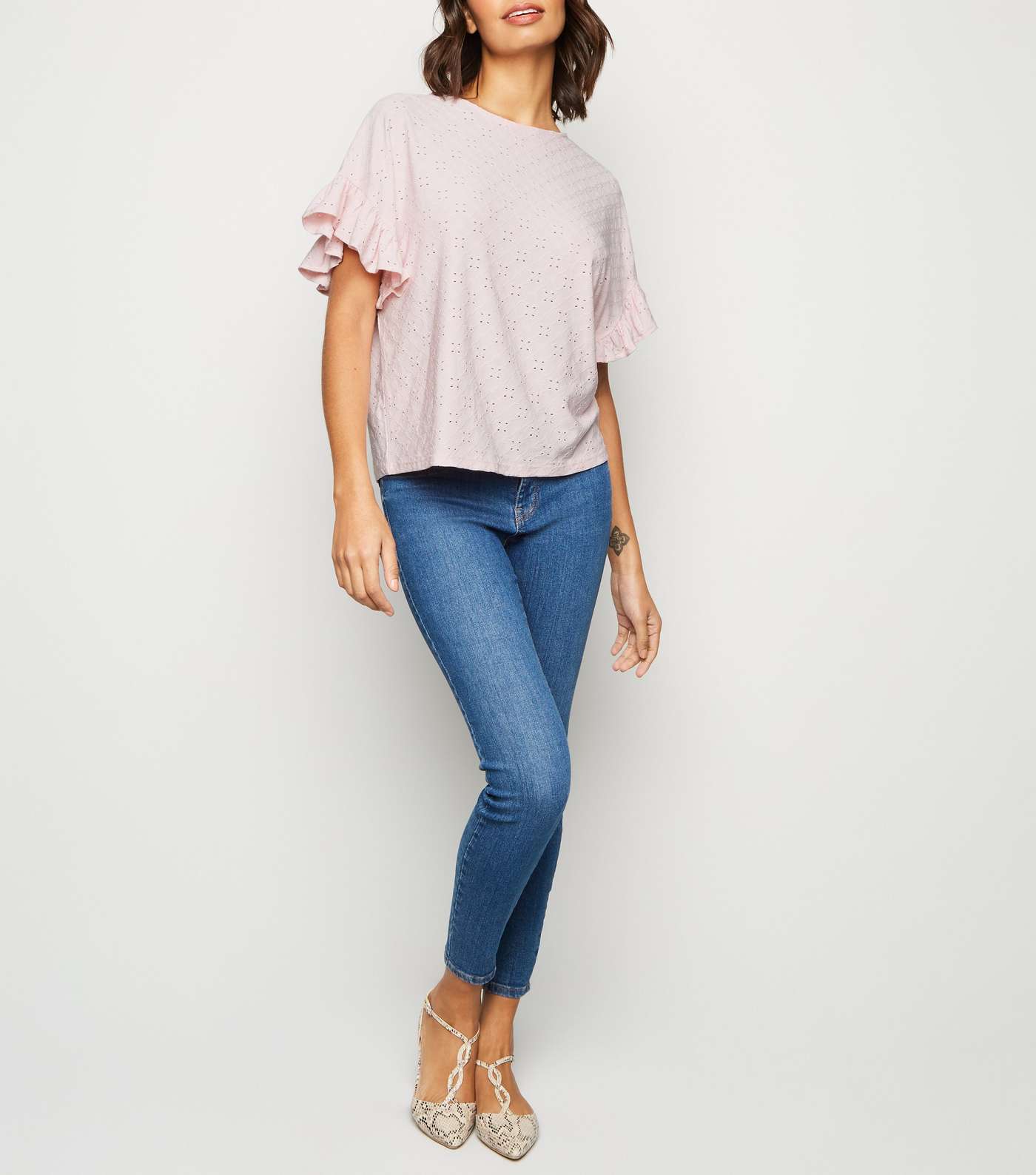 Pink Broderie Oversized Frill Sleeve Top Image 3