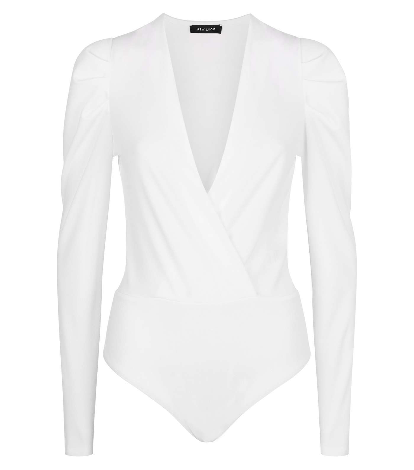 White Puff Sleeve Plunge Bodysuit Image 4