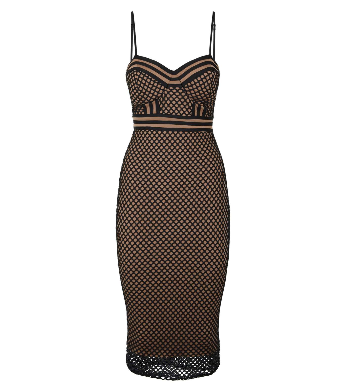 Black Fishnet Corset Bodycon Midi Dress Image 4