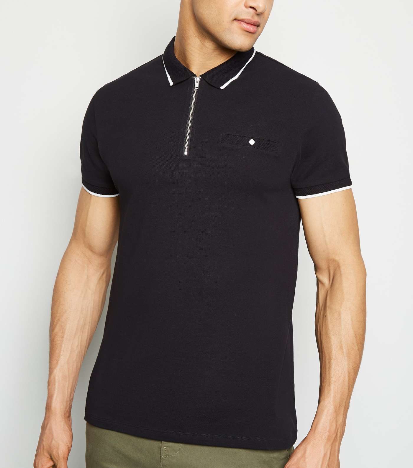 Black Tipped Zip Front Polo Shirt
