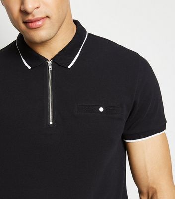 mens black zip polo shirt