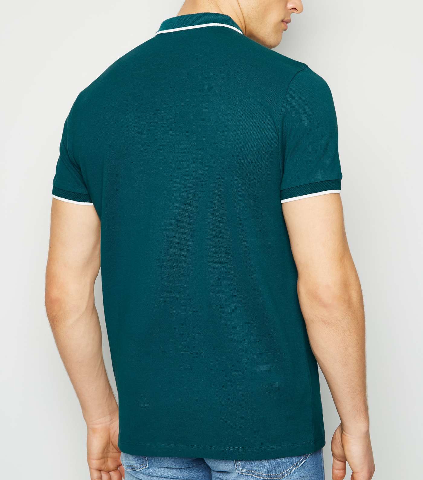 Teal Tipped Zip Front Polo Shirt Image 3