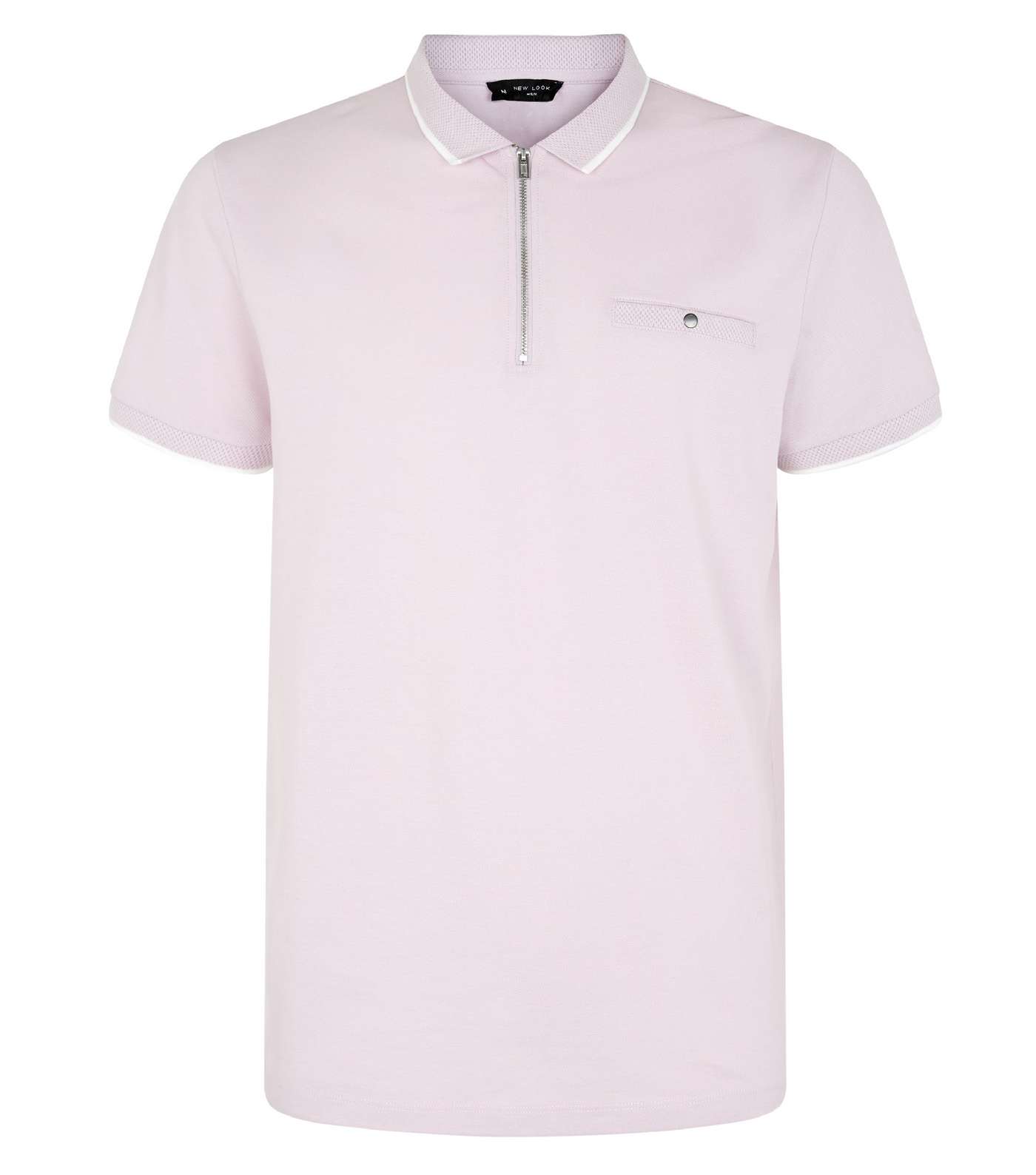 Lilac Tipped Zip Front Polo Shirt Image 4
