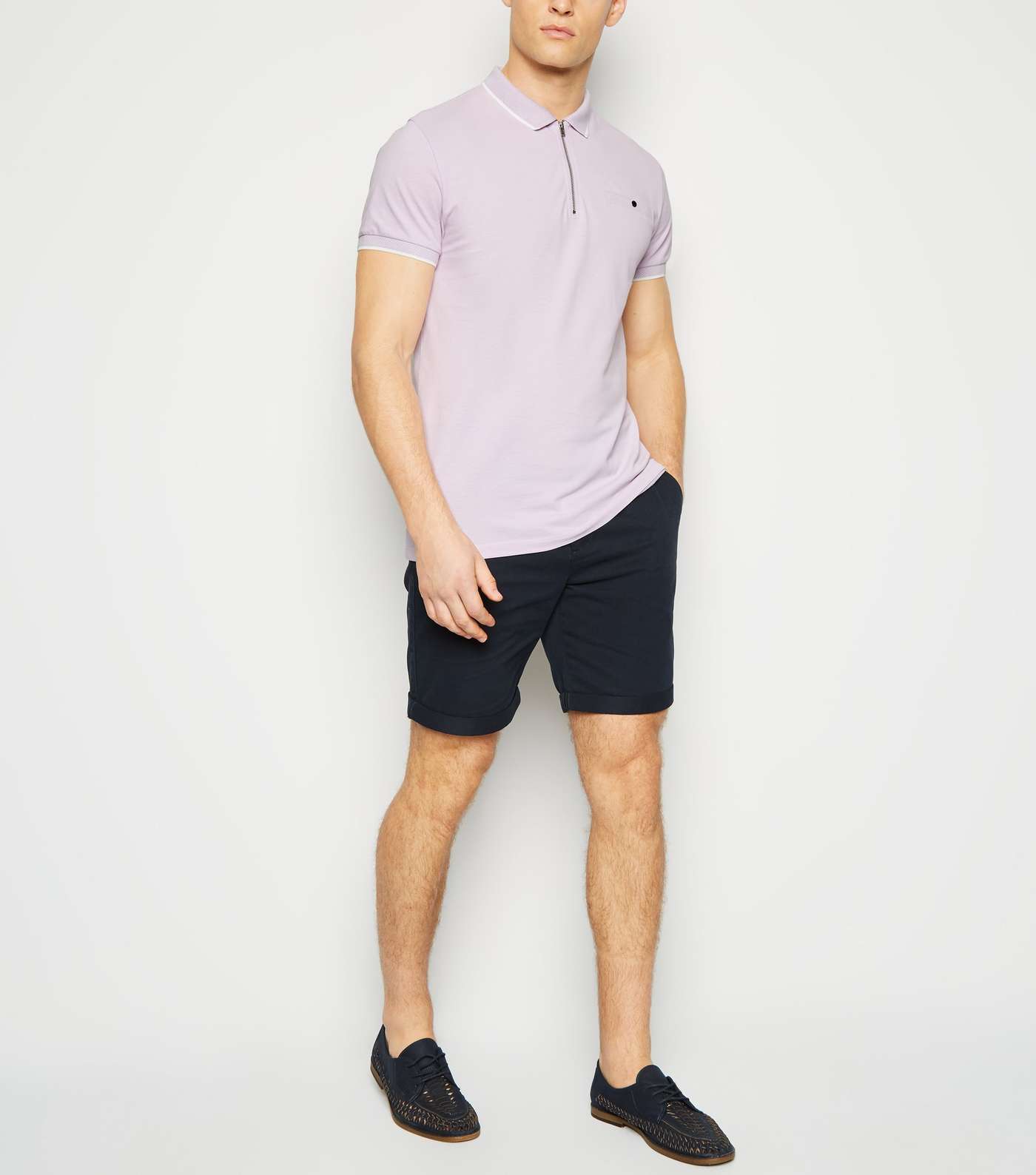 Lilac Tipped Zip Front Polo Shirt Image 2