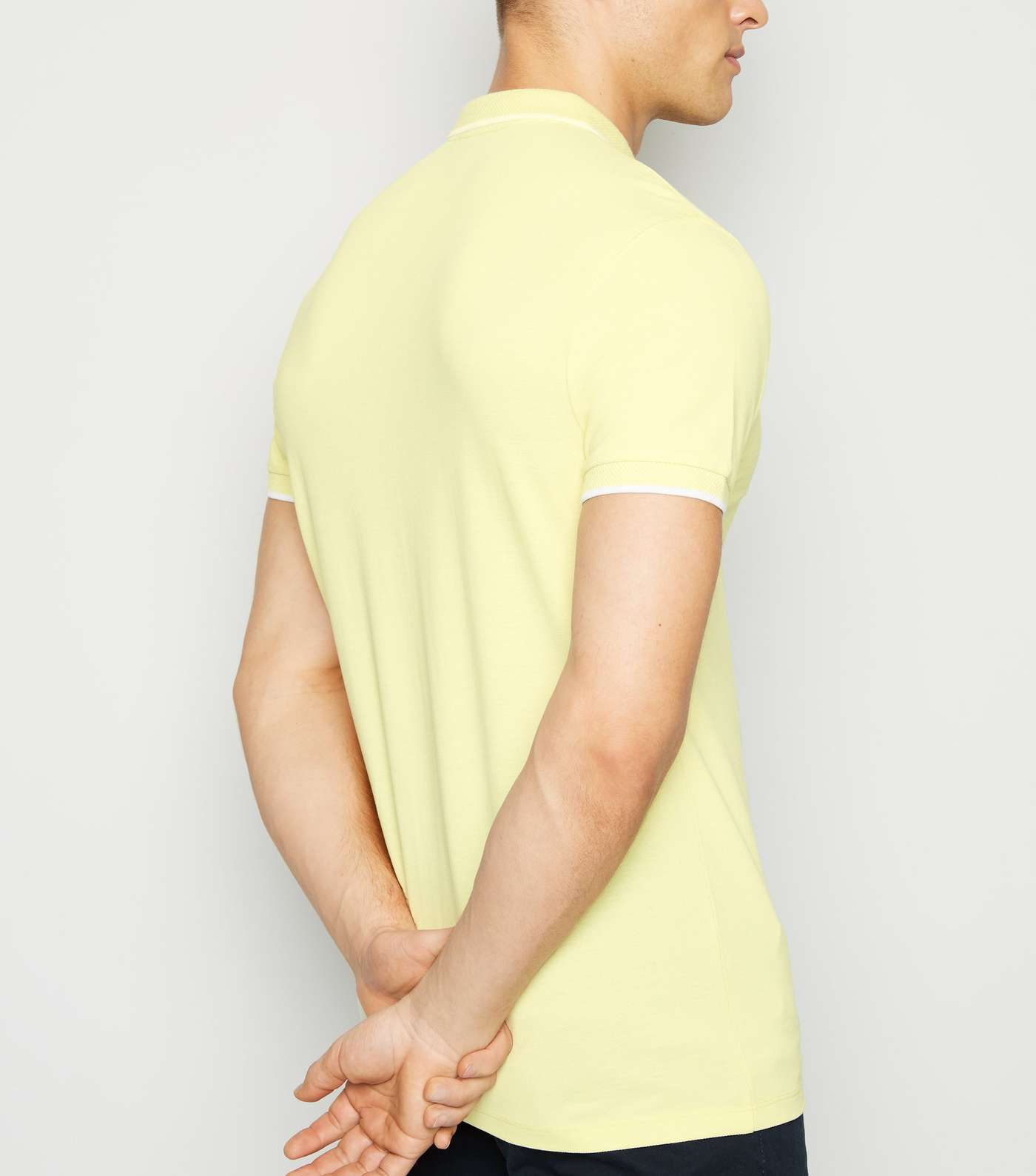 Pale Yellow Tipped Zip Front Polo Shirt Image 3