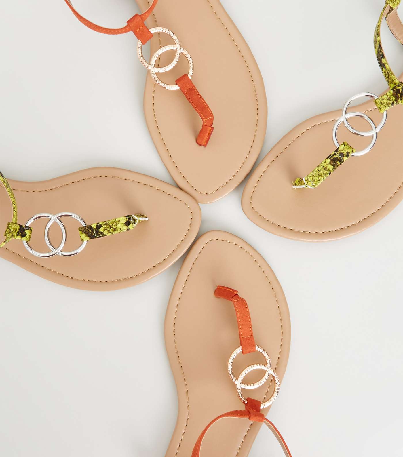Yellow Faux Snake Ring Strap Flat Sandals Image 4