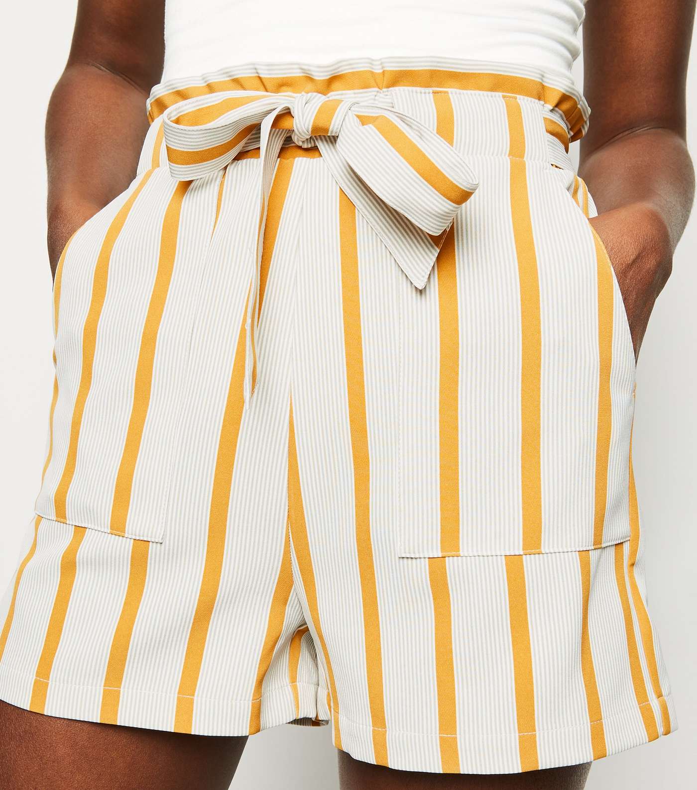 White Stripe High Waist Shorts Image 5