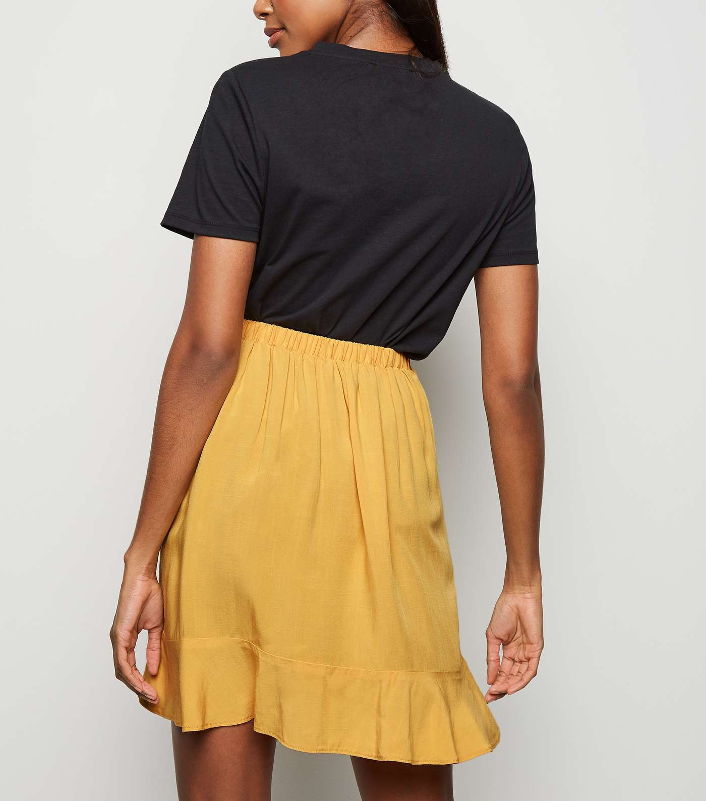 Mustard Ruffle Front Wrap Mini Skirt Image 3