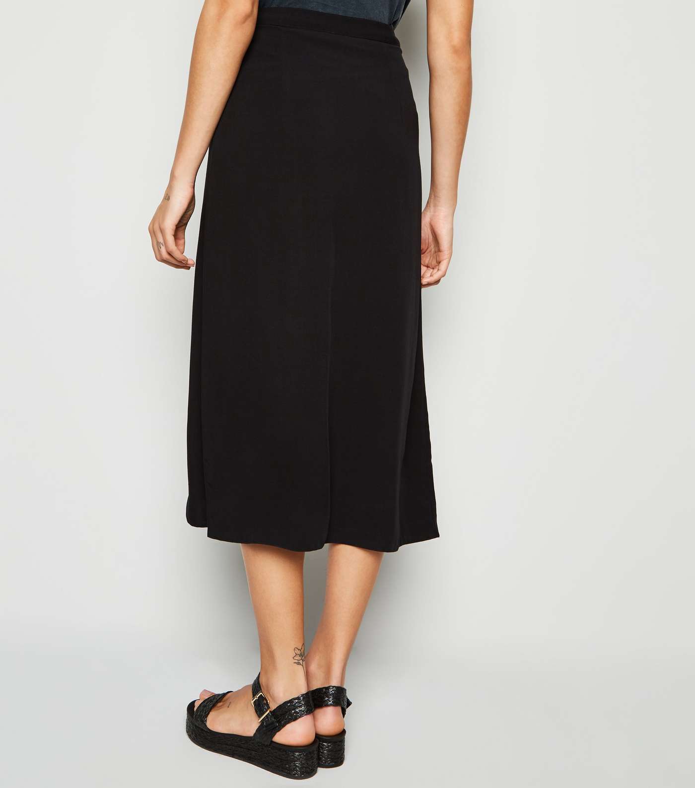 Black Wrap Midi Skirt Image 3
