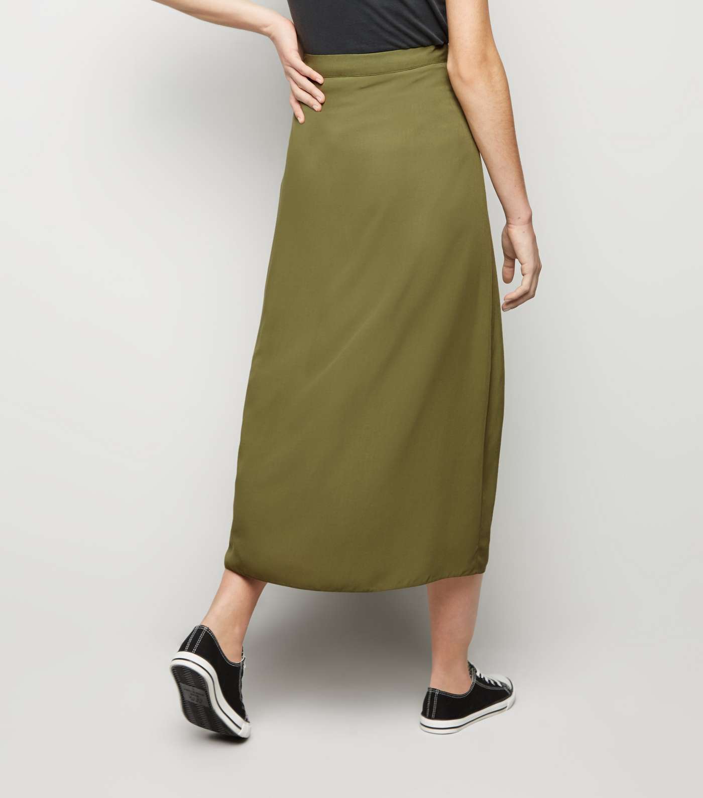 Khaki Wrap Midi Skirt Image 3