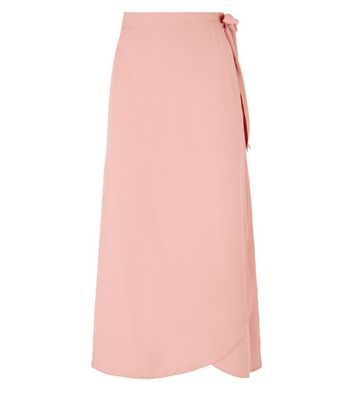 Pale Pink Wrap Midi Skirt New Look