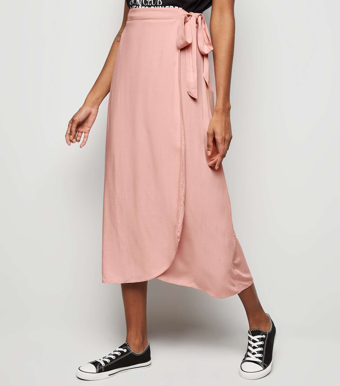 Pale Pink Wrap Midi Skirt Image 2