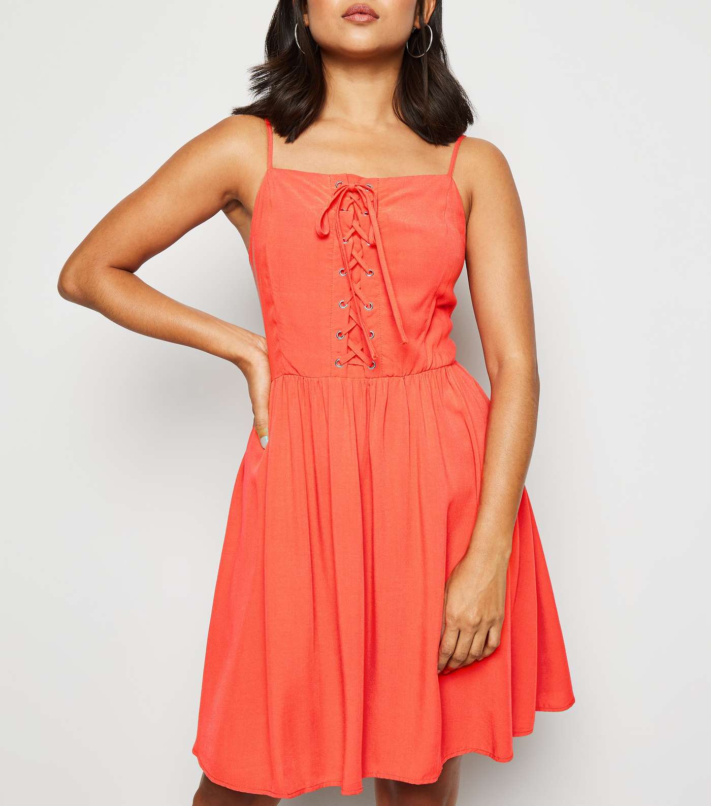 Petite Red Lace Up Skater Dress
