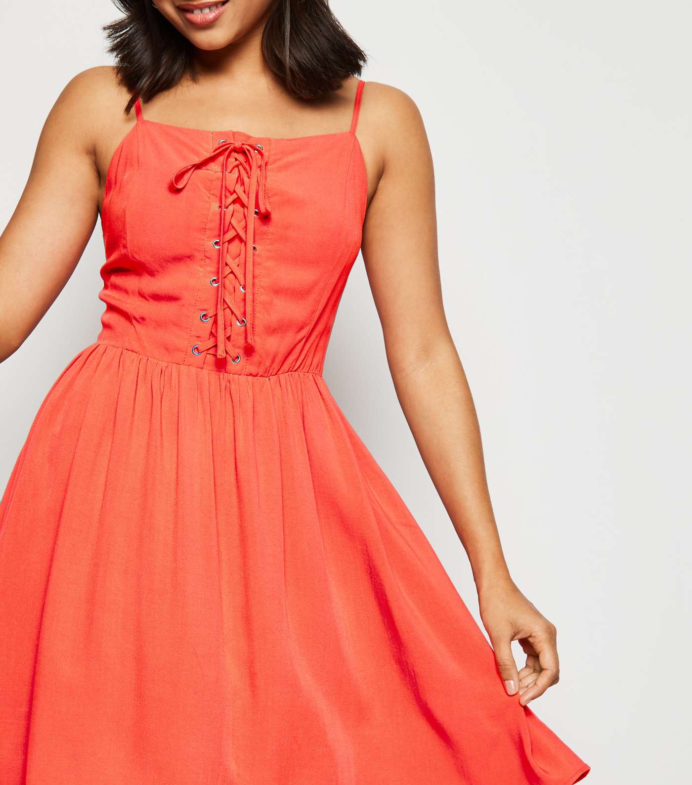 Petite Red Lace Up Skater Dress Image 5