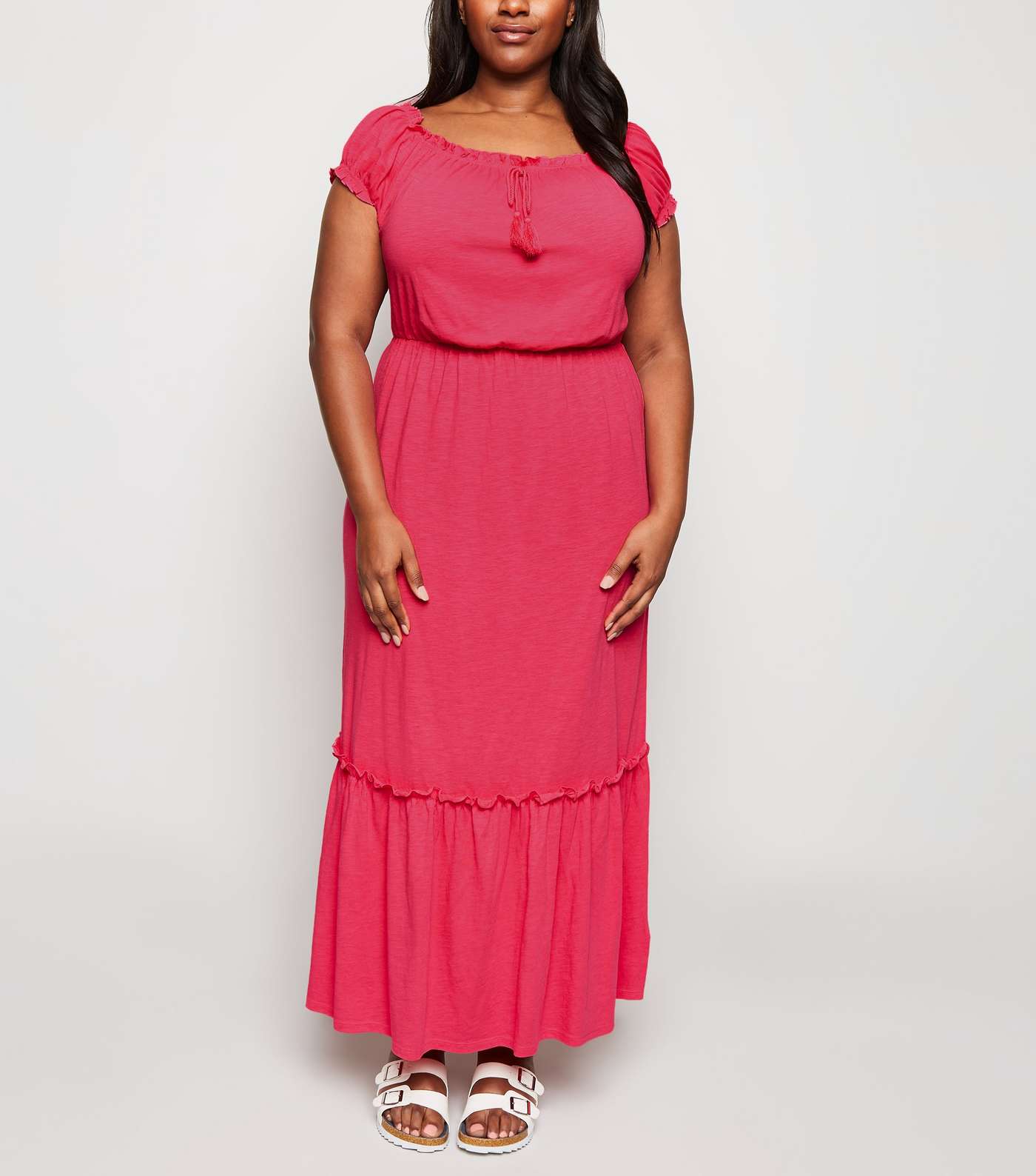 Curves Bright Pink Neon Jersey Maxi Dress