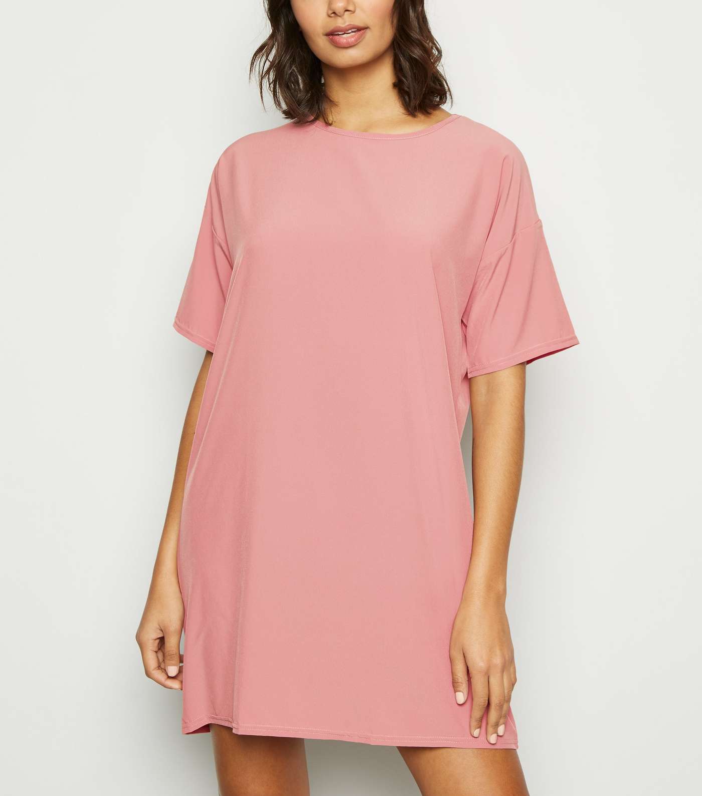 Pink Oversized Plain T-Shirt Dress