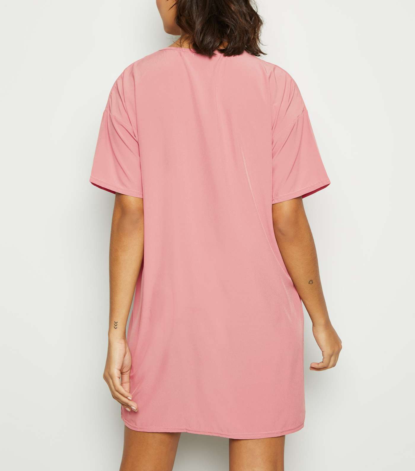 Pink Oversized Plain T-Shirt Dress Image 3