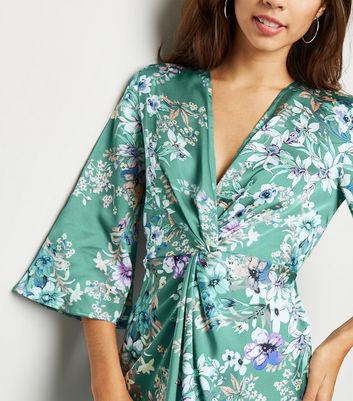 Blue Vanilla Mint Floral Satin Twist Midi Dress New Look shop for Blue Vanilla Mint Floral Satin Twist Midi Dress New Look at Shopo