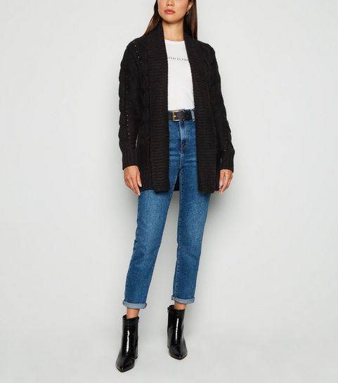 Gilet noir en maille torsadée