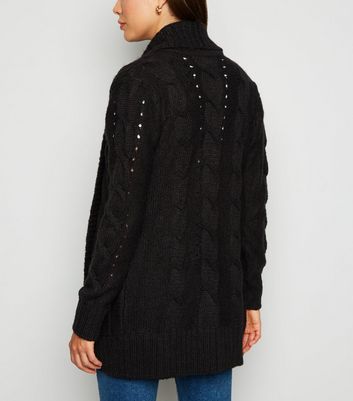 long black cable knit cardigan