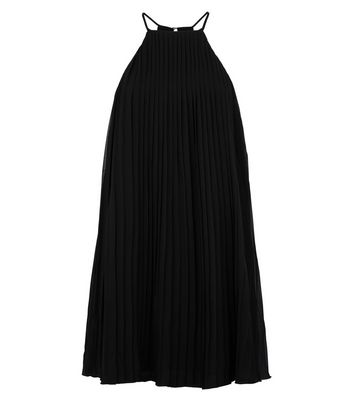 Image of Black Pleated Halterneck Shift Dress New Look