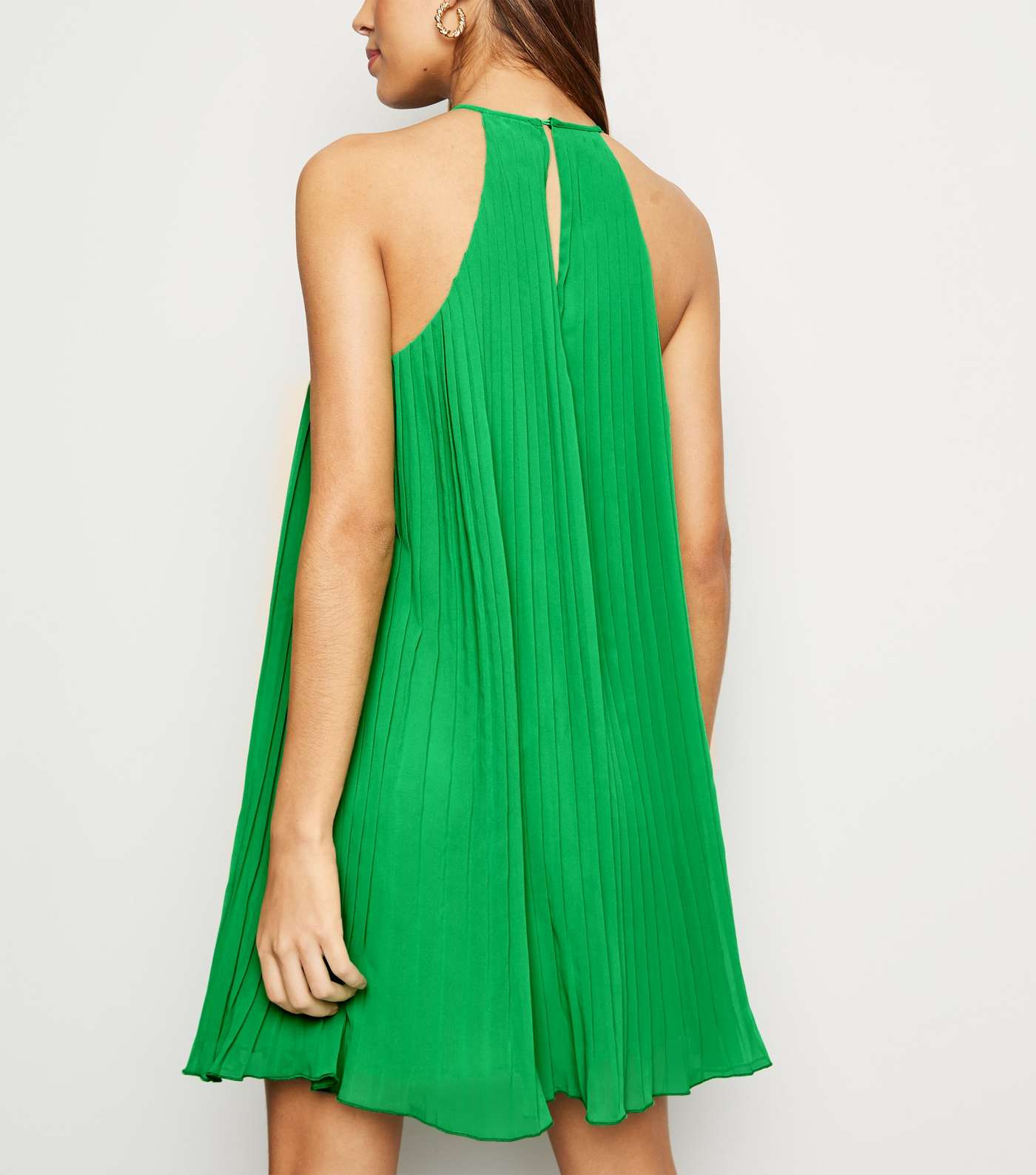 Green Pleated Halterneck Shift Dress Image 3