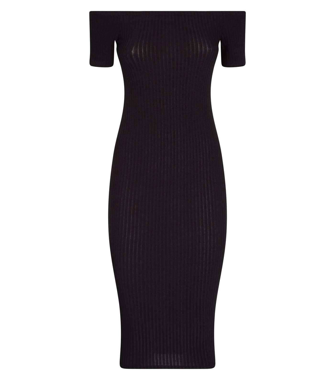 Black Ribbed Bardot Bodycon Midi Dress  Image 4