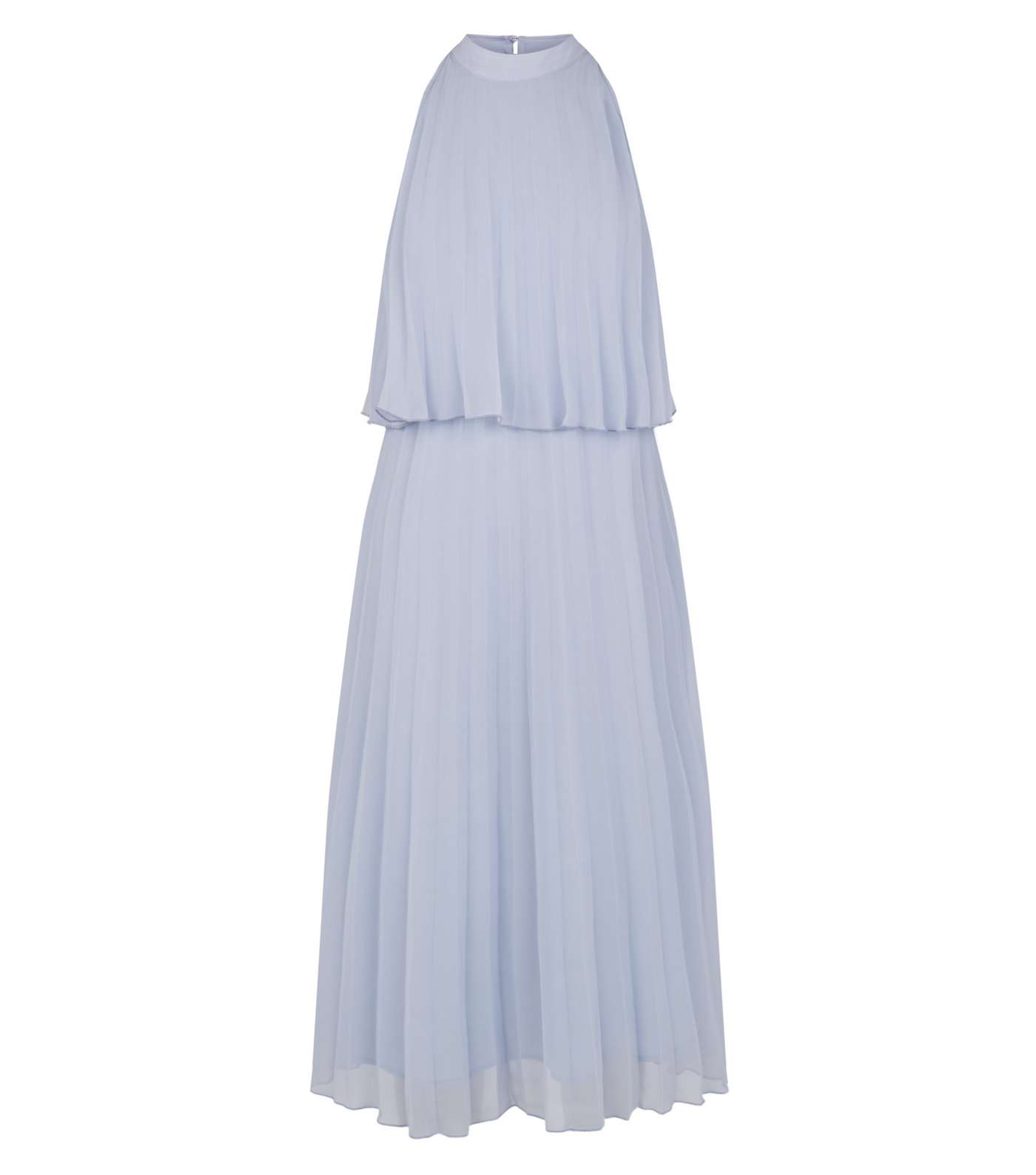 Pale Blue Halterneck Pleated Midi Dress Image 4