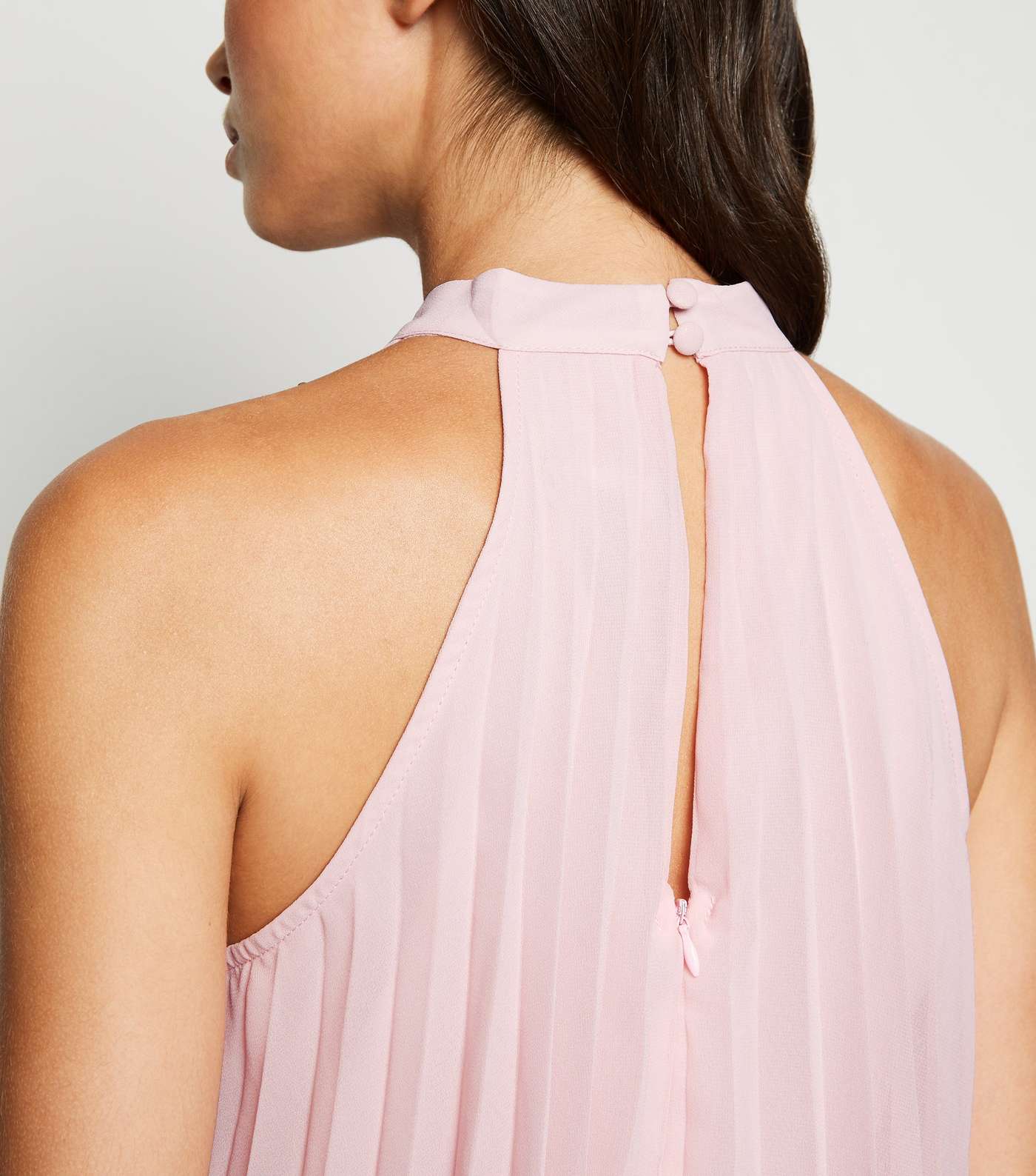 Pale Pink Halterneck Pleated Midi Dress Image 3