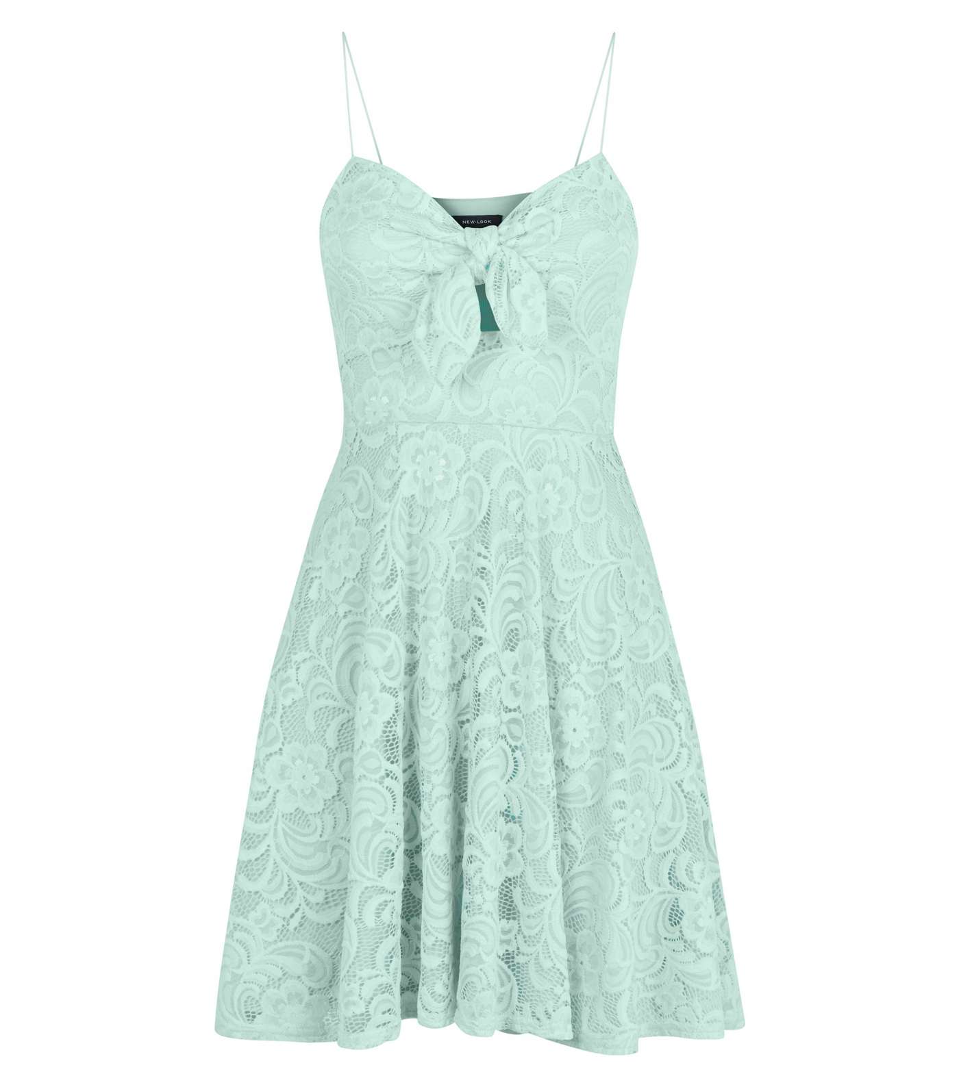 Mint Green Lace Bow Front Skater Dress Image 4