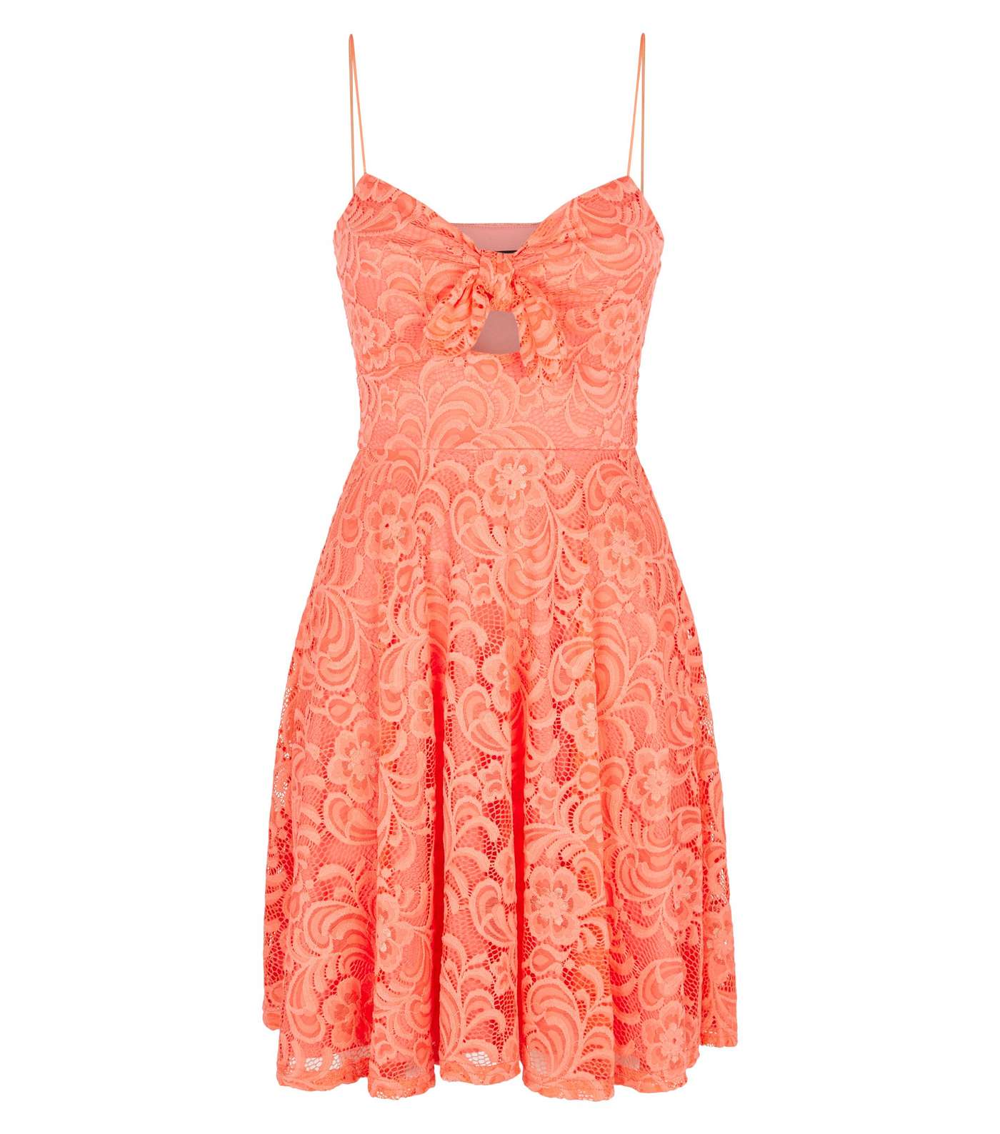 Coral Lace Bow Front Skater Dress Image 4