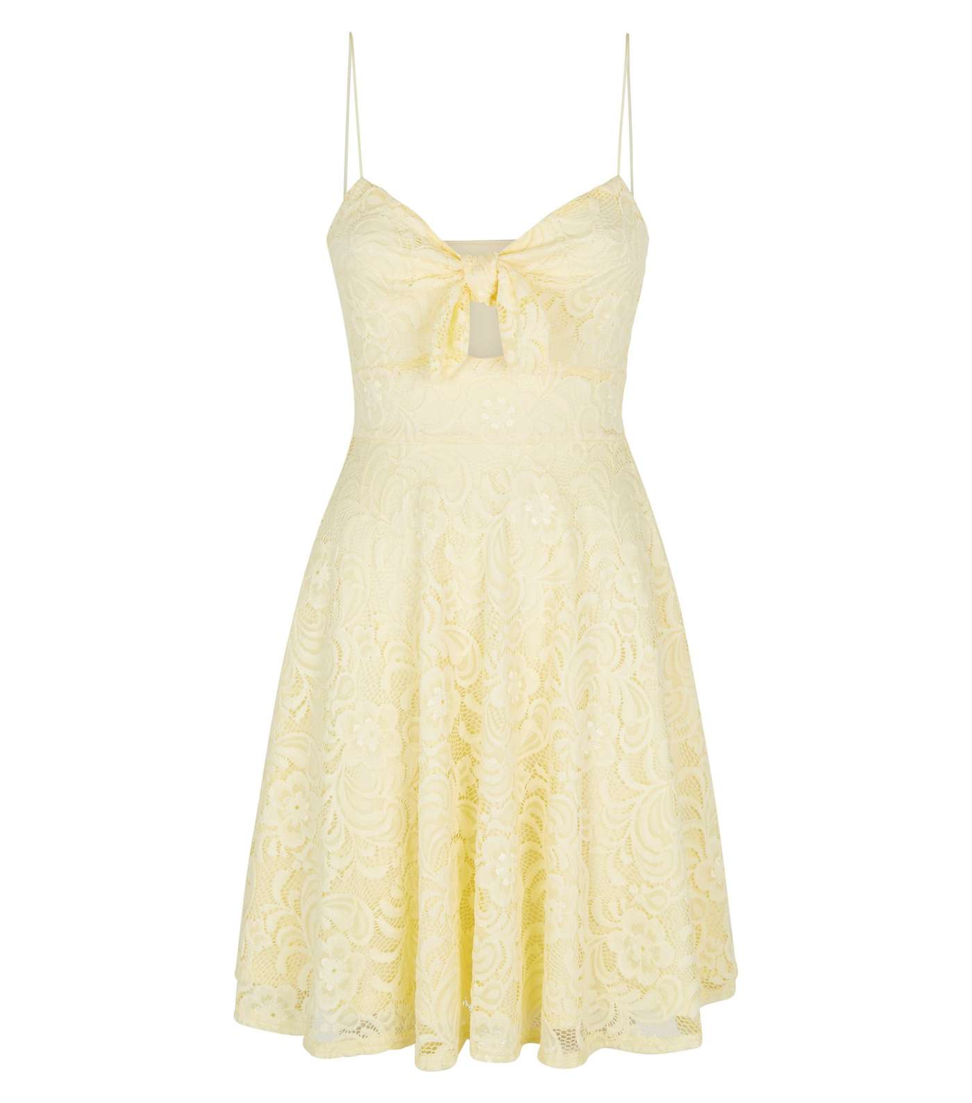Pale Yellow Lace Bow Front Skater Dress Image 4