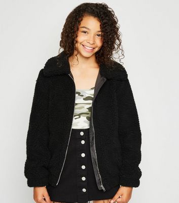 oversized teddy jacket black