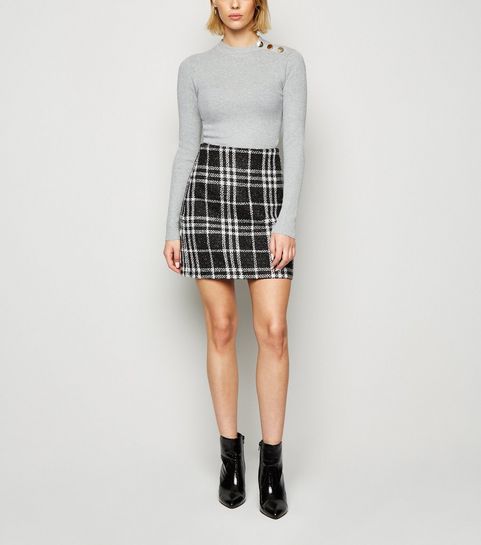 Pale Grey High Neck Button Shoulder Jumper