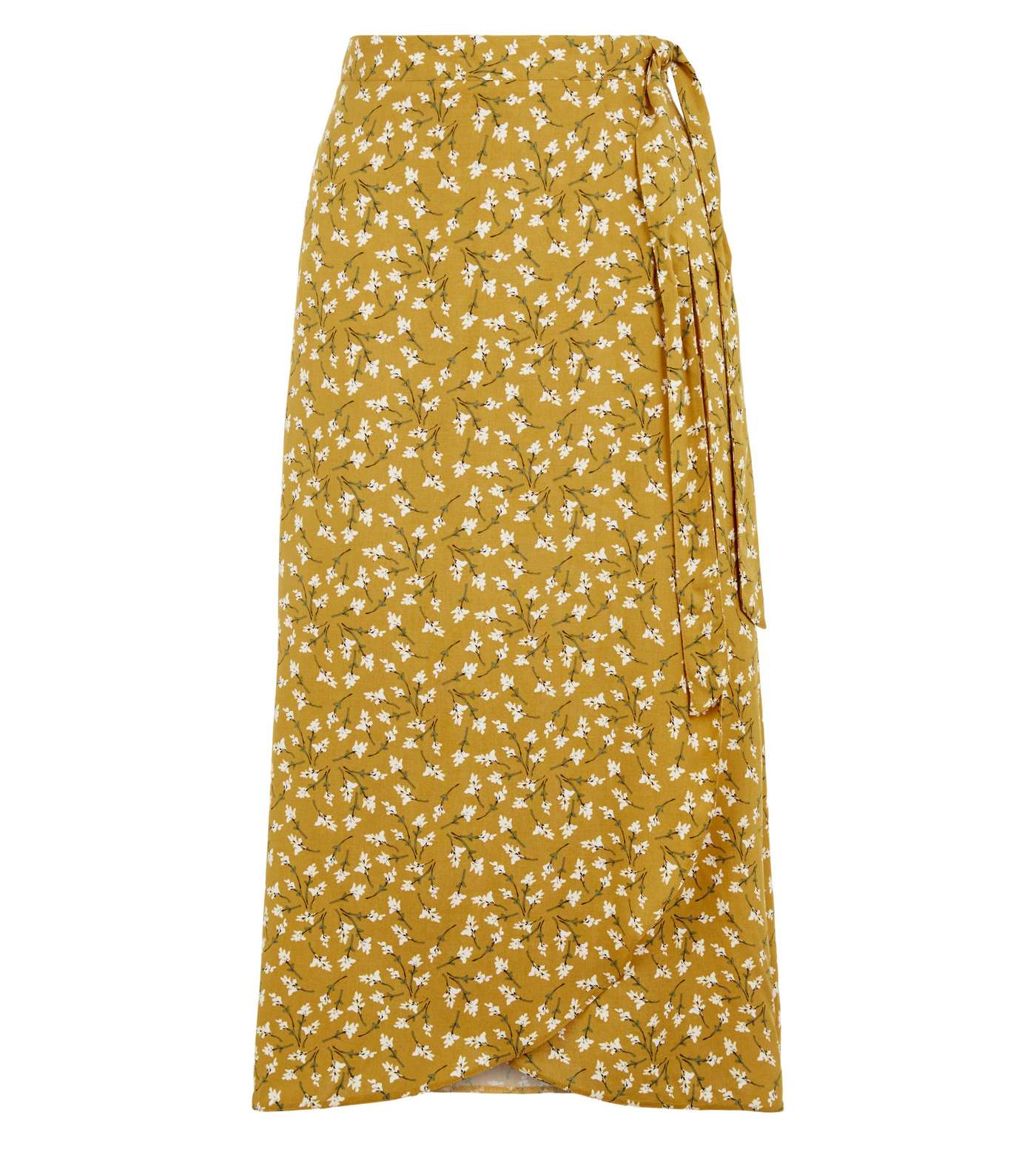 Petite Yellow Ditsy Floral Wrap Midi Skirt Image 4