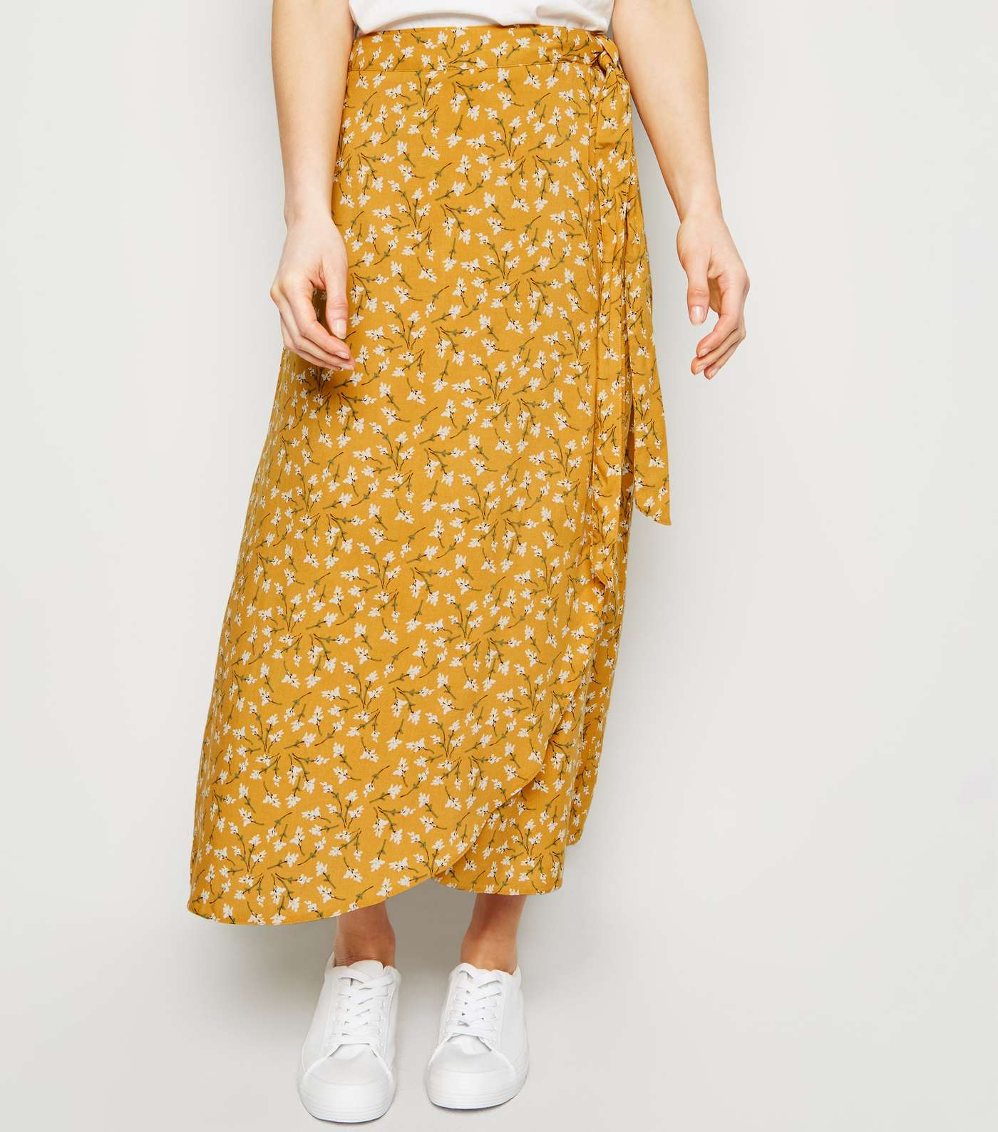 Petite Yellow Ditsy Floral Wrap Midi Skirt Image 2