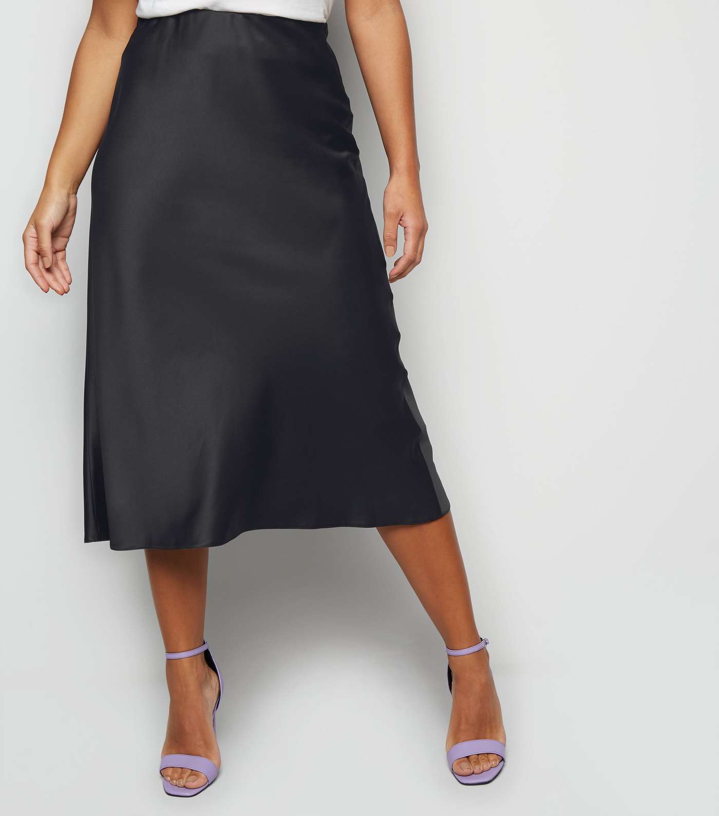 Petite Black Satin Bias Cut Midi Skirt  Image 2