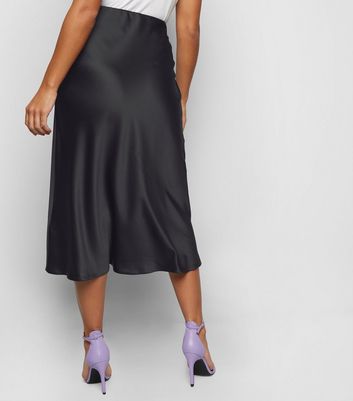 Petite Satin Midi Skirt Black Best Sale 