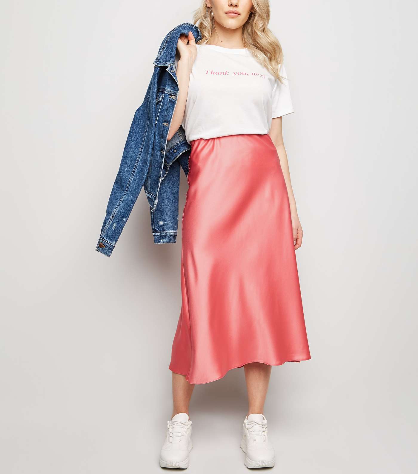 Petite Mid Pink Satin Bias Cut Midi Skirt 