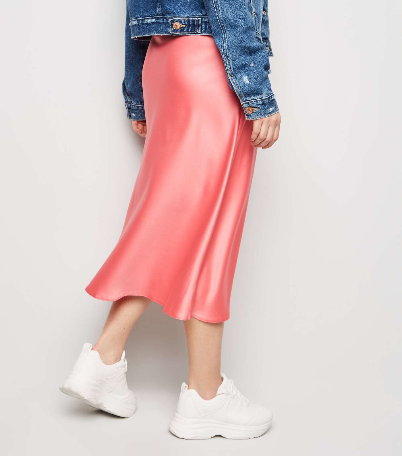 Petite Mid Pink Satin Bias Cut Midi Skirt  Image 3