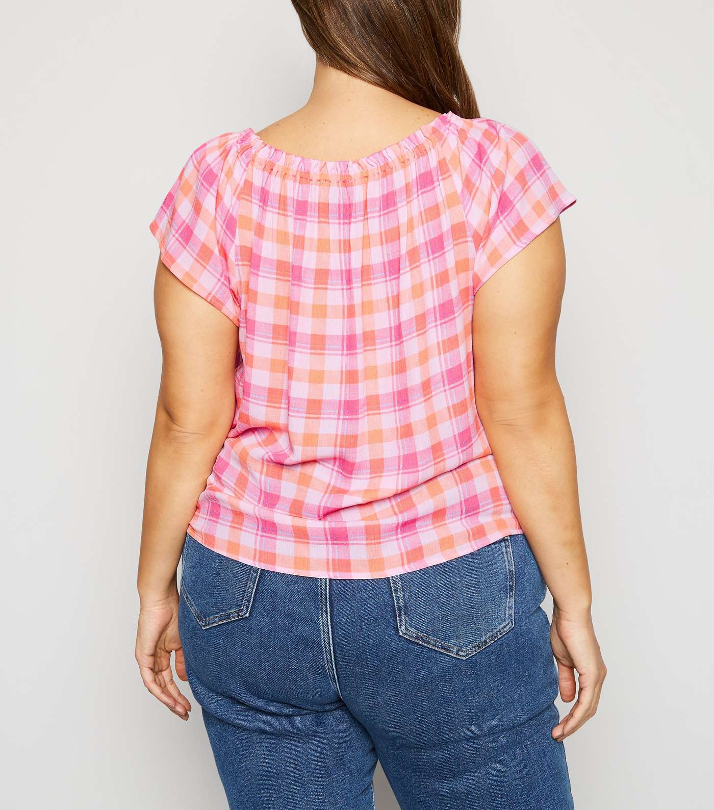 Curves Pink Check Tie Front Top Image 3