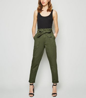 Petite Rust Paperbag Waist Tapered Trousers | New Look