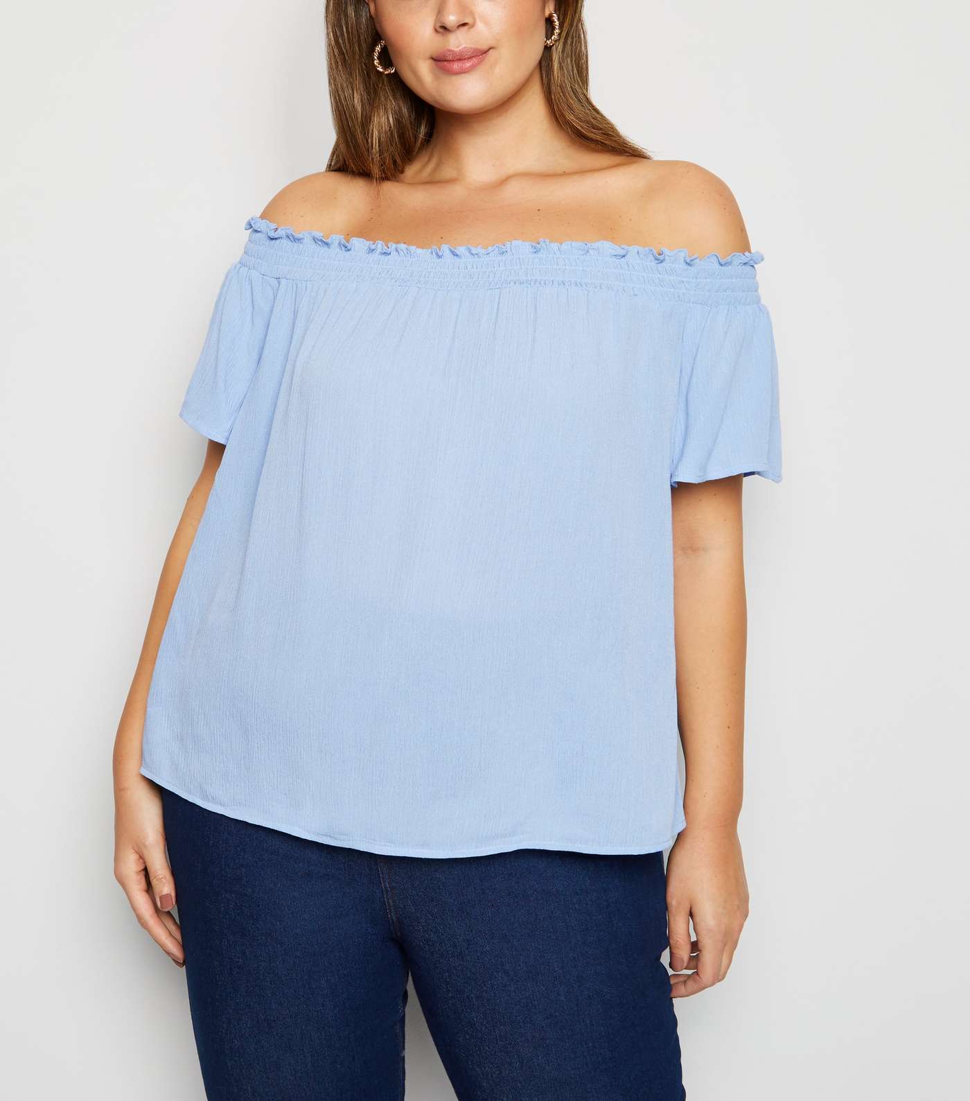 Curves Pale Blue Cheesecloth Bardot Top