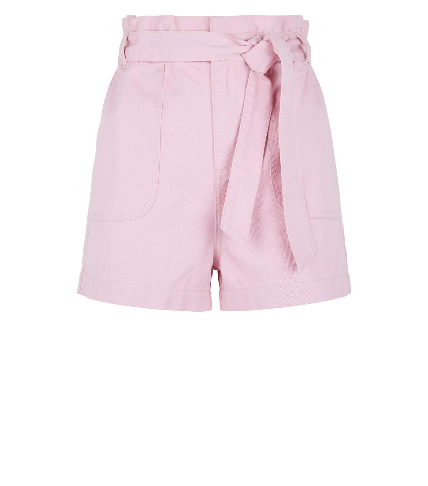 Pale Pink High Waist Belted Denim Utility Shorts Image 4