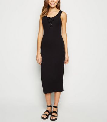 new look black ribbed dress