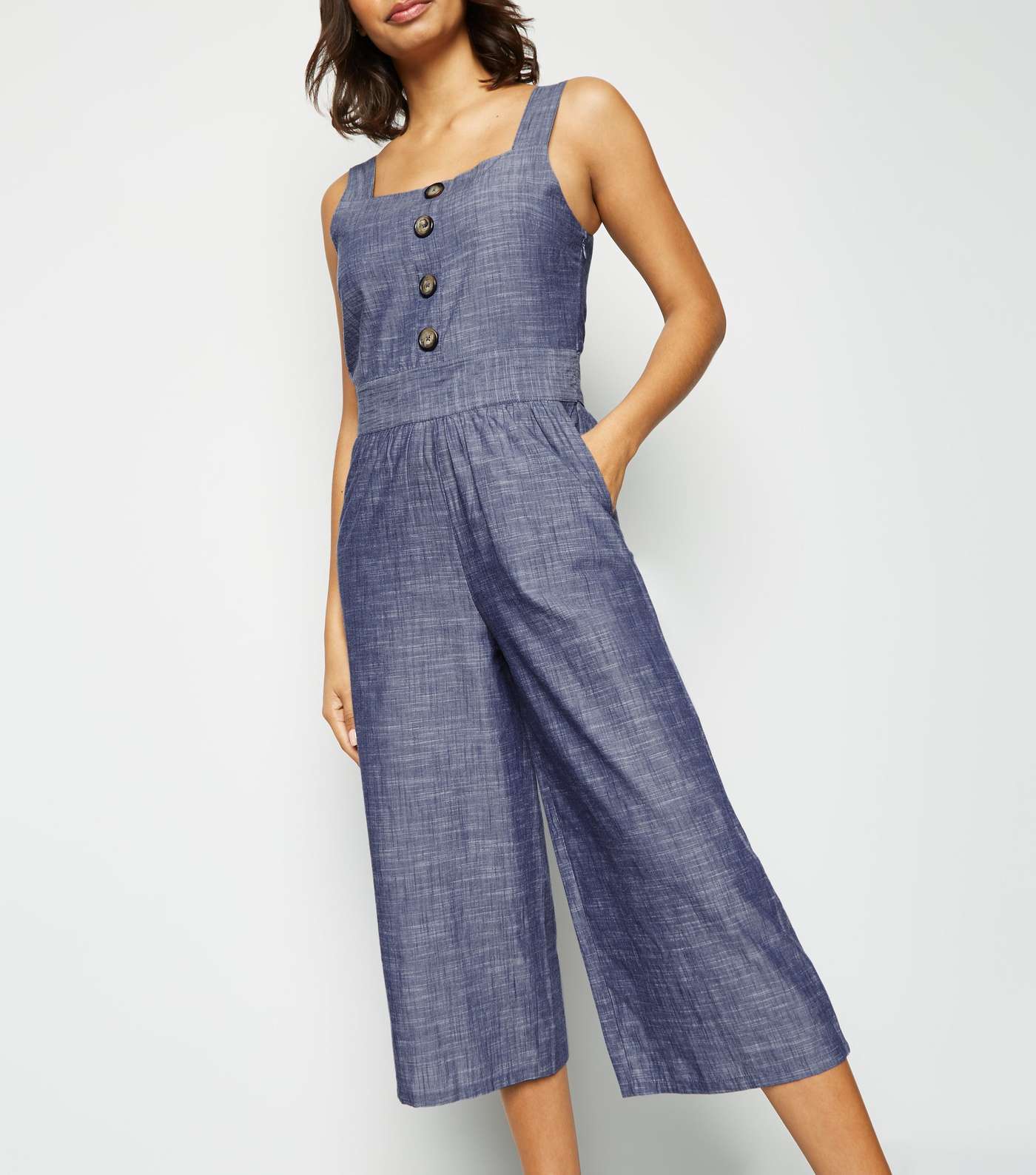 Blue Vanilla Blue Button Front Chambray Jumpsuit Image 3