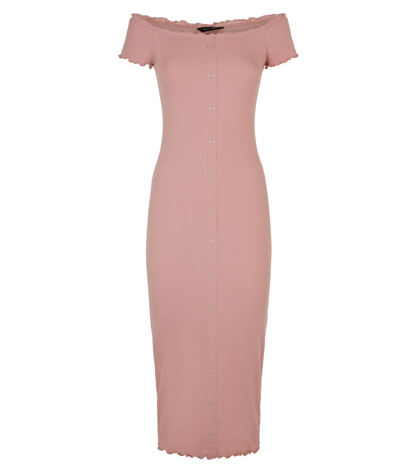 Pale Pink Frill Trim Bardot Midi Dress Image 4