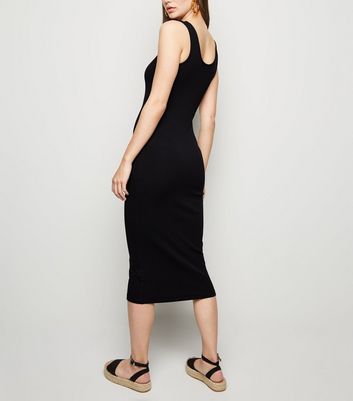 Black Ribbed Bodycon Midi Dress | New Look