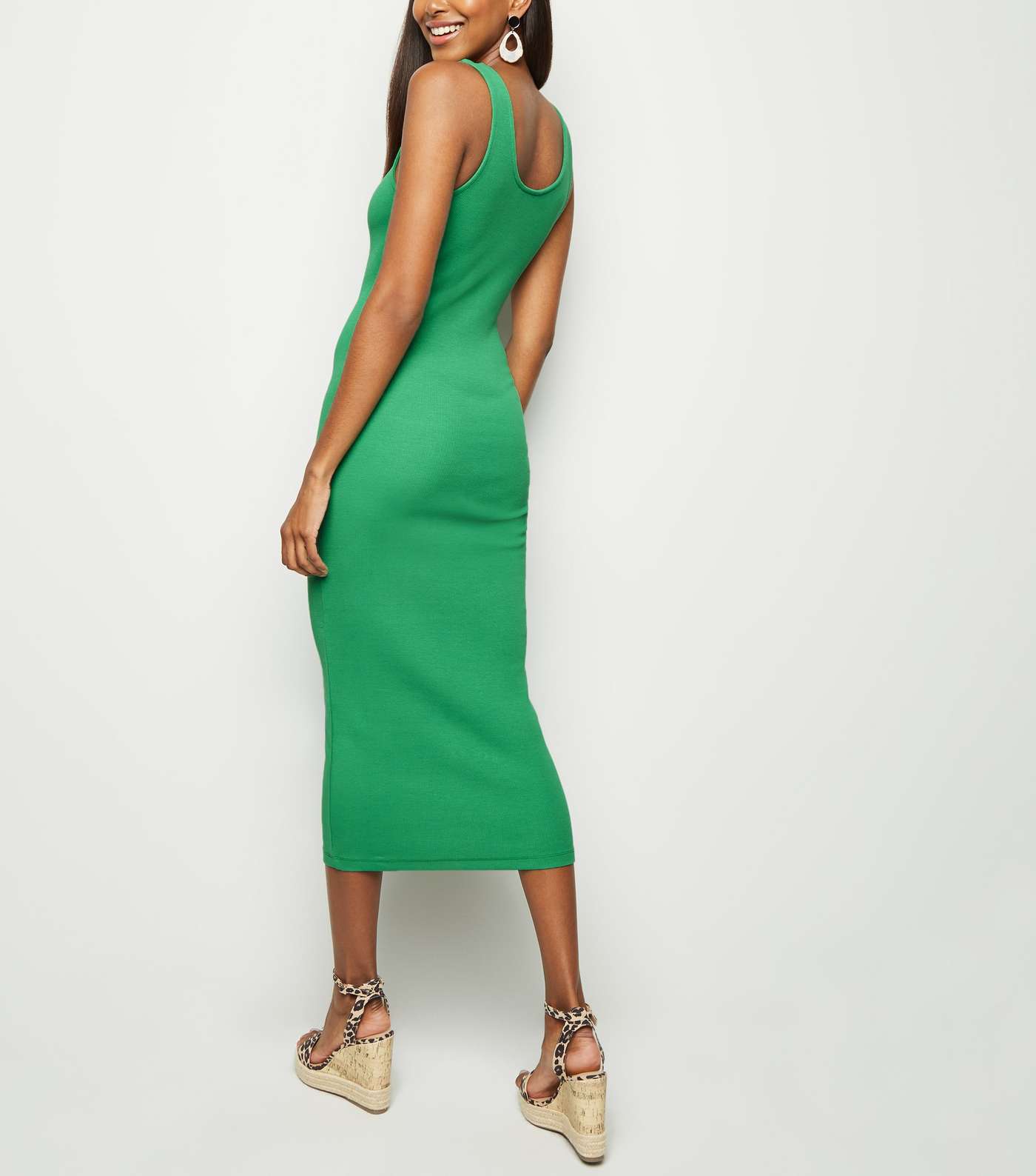 Green Ribbed Bodycon Midi Dress  Image 3